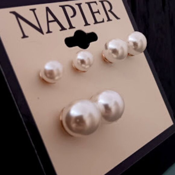Napier Jewelry - NAPIER 3pc SET Mod/Contemporary Ivory Pearl with Gold Stud Earrings**NEW!